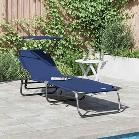 Espreguiçadeira Dobrável com Toldo Azul de Tecido Oxford 600D
