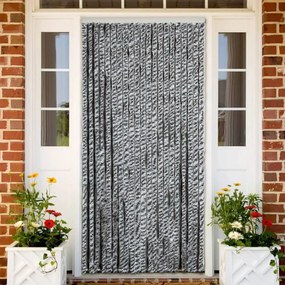 vidaXL Cortina anti-insetos 56x200 cm chenille cinzento/preto/branco