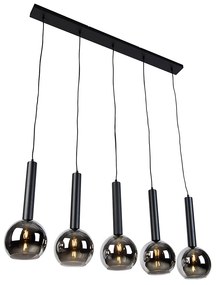 Candeeiro suspenso moderno preto com vidro fumado 5-luzes - Clayton