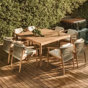 Conjunto De Mesa Quadrada De 150x150 Cm Em Madeira De Acácia E 8 Cadeiras De Jardim De Madeira De Eucalipto Aderyn Com Braços Castanho Acácia - Sklum