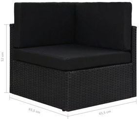 5 pcs conjunto lounge de jardim c/ almofadões vime PE preto