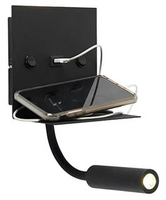 LED Candeeiro de parede moderno USB preto com braço flexível - Duppio Moderno