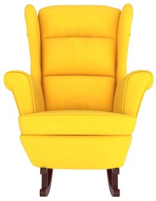 Cadeira baloiço c/ pernas em madeira seringueira veludo amarelo