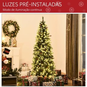 Árvore de Natal Nevada Artificial 180cm com 300 Luzes LED Branco Quente 618 Ramos Ignífugos de PVC Decorações Incluidadas e Base Dobrável Ø65x180cm Ve