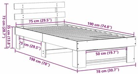 Estrutura da Cama Castanho-mel 75 x 190 cm Madeira de Pinheiro