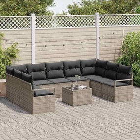 Conjunto de Sofás de Jardim de 9 Peças com Almofadas, Preto, Rattan, P