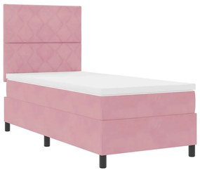 Cama Box com Colchão &amp; LED Rosa 90x190 cm de Veludo