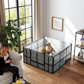 Caixa de parto para cães com porta e tapete higiénico lavável, 122 x 122 x 60 cm, preta