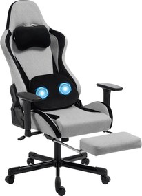 HOMCOM Cadeira Gaming Ergonômica com Massagem Aquecida, Apoio para os Pés, Tecido, Cinza | Aosom Portugal