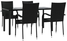 5 pcs conjunto de jantar p/ jardim vime PE preto