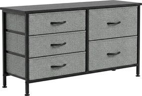 Cómoda com 5 Gavetas de Tecido com Estrutura de Aço Para Sala Escritório 100x30x53 cm Preto e Cinza Escuro