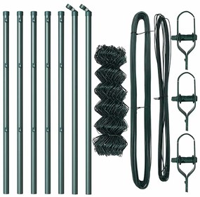 Conjunto de Postes de Cerca Verde 0.4 x 10 m Aço Galvanizado
