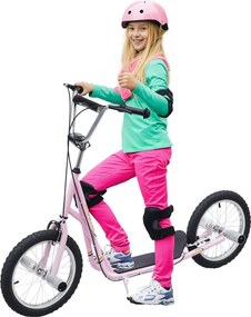 HOMCOM Trotinete para Crianças Min.5 Anos 2 Rodas Insufláveis de 16 Polegadas Freios e Guidão Ajustável Altura 143x58x92-100 cm Rosa | Aosom Portugal