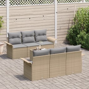 Conjunto de Sofá de Jardim vidaXL 7 Peças com Almofadas Bege Vime Sint