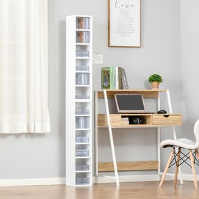 Conjunto de 2 estantes verticais para arrumação de CDs e DVDs, com 6 + 6 compartimentos, 21 x 19 x 88 cm, capacidade máxima: 160 CDs, branco