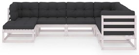 7 pcs conjunto lounge de jardim c/ almofadões pinho maciço