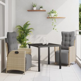 Conjunto de Jantar de Jardim 3 Peças Bege Rattan Poli