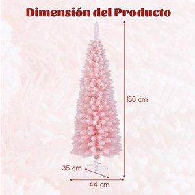 Árvore de Natal artificial com neve de 150 cm com 328 pontas de ramos Base metálica dobrável Forma fina Decoração para casa escritório Rosa