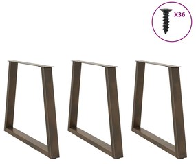Pés para mesa de jantar em formato de V, 3 peças, aço natural, 70x(72-