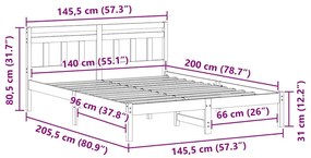 Estrutura da Cama Branco 140 x 200 cm Madeira de pinho maciça