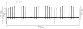 Cerca de jardim com topo em lanças (1-1,25)x5,1 m aço preto
