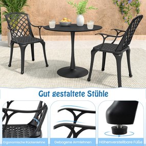 Conjunto de 2 cadeiras de jantar em alumínio fundido, cadeiras para áreas externas com assento curvo ergonômico e pés ajustáveis ​​em bronze