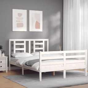 vidaXL Estrutura de cama com cabeceira 140x200cm madeira maciça branco