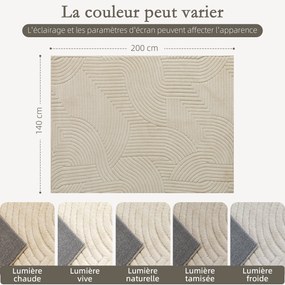 Tapete de sala 200 x 140 cm, tapete geométrico de pêlo espesso, macio e antiderrapante, creme
