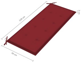 Banco Batávia c/ almofadão vermelho tinto 120 cm teca maciça