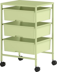 Carrinho Auxiliar com Rodas Carrinho de Cozinha de 3 Níveis com 3 Cestos e Estrutura de Aço 40,8x33,5x60,5 cm Verde