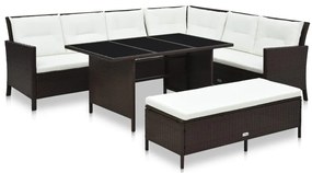 3 pcs conjunto lounge jardim c/ almofadões vime PE castanho