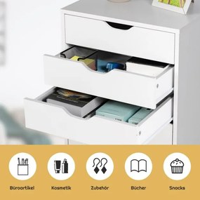 Armário de escritório com rodas com 7 gavetas, rodas bloqueáveis 48 x 40 x 89 cm branco