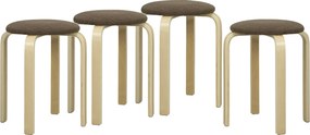 Conjunto de 4 Bancos Empilháveis Redondos (MESA NÃO INCLUIDA) Bancos Baixos de Cozinha com Assento Acolchoado Ø40x45 cm Castanho e Madeira