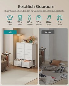 Cómoda com 8 gavetas em tecido 30 x 76,7 x 95,2 cm branco-nuvem e branco-neve