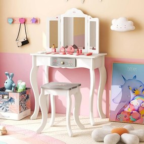 Toucador Infantil 2 em 1 "Aurora" - Mesa de Maquilhagem com Espelho Re