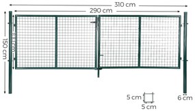 Portão Jardim duplo 310 x 6 x 150 cm aço galvanizado Verde
