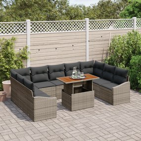 Conjunto de Sofá de Jardim de 10 Peças com Almofadas Cinza de Vime Pol