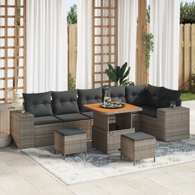 Conjunto de Sofá de Jardim de 9 Peças em Vime Poliéster Cinzento com A