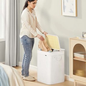 Cesto para roupa suja em bambu 40 x 40 x 61 cm branco