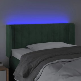 Cabeceira cama c/ luzes LED veludo 103x16x78/88 cm verde-escuro