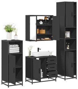 vidaXL 4 pcs conjunto móveis casa de banho derivados de madeira preto