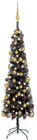 vidaXL Árvore de Natal pré-iluminada fina com bolas 120 cm preto