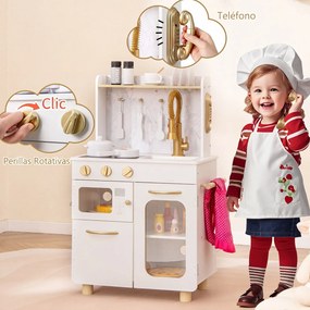 Cozinha de Brincar Infantil, 53 x 30 x 80 cm, Sistema Antitombo, Branco