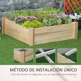 Outsunny Plantador de Madeira Quadrado com 9 Compartimentos Removíveis