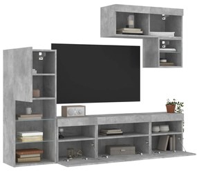 vidaXL 6 pcs móveis parede p/ TV c/ LEDs deriv. madeira cinza cimento