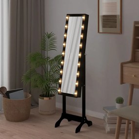 Espelho de Pé Belu com Luzes LED e Guarda Joias - Preto - Design Moder