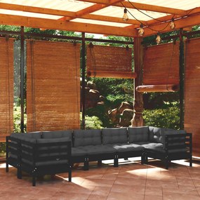 7 pcs conjunto lounge de jardim c/ almofadões pinho preto