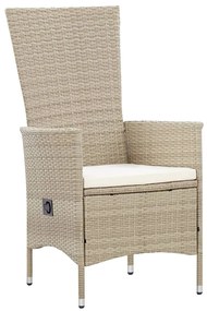 9 pcs conjunto jantar exterior com almofadões vime PE bege