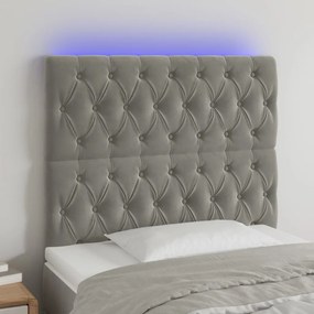 Cabeceira cama c/ luzes LED veludo 90x7x118/128cm cinza-claro