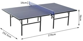 Mesa de Ping Pong Dobrável com Rede – Cor Azul – Aço e MDF – 152.5x274x76cm